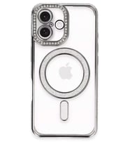 iPhone 16 Plus Kılıf Joke Simli Magneticsafe Kılıf - Gri