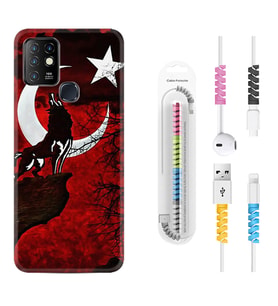 INFINIX Hot 8 9 10 11S Hot 10 Play 10T Kılıf Kablo Koruma Spiral Silikon Wolf and Moon 2 1381