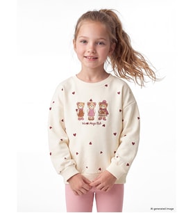 LCW Kids Ekru Baskılı Kız Çocuk Kalın Sweatshirt