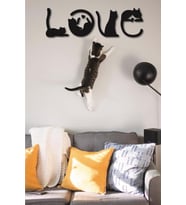 Kedi Tablosu LOVE Duvar Yazısı Dekoratif Tablo Ahşap Duvar Tablosu  (Siyah - Beyaz)
