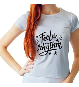 Feel The Rhythm Siyah Kadın Tişört (Beyaz)