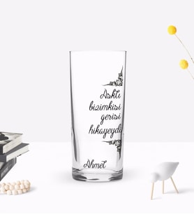 BK Gift Kişiye Özel Renkli Baskılı Aşktı Bizimkisi Tasarımlı Rakı Bardağı-1 (Beyaz)