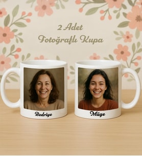 BK Gift Kişiye Özel Anne&Çocuk Fotoğraflı 2'li Beyaz Kupa Bardak-1, Anneye Hediye Anneler Günü Hediyesi, Arkadaşa Hediye, Sevgiliye Hediye