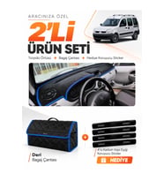 e-biz RENAULT KANGOO 2 AİRBAGLİ (2004-2008) Uyumlu Torpido Örtüsü + Deri Çanta - Siyah-Mavi - RE027