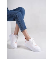 ALESSI Bağcıklı Ortopedik Taban Kadın Sneaker Spor Ayakkabı CBT - Beyaz/Turuncu