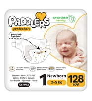 Paddlers Protection Yenidoğan Bebek Bezi 1 Numara (2-5 Kg) 128 Adet – 2’li Jumbo Set, Maksimum Koruma
