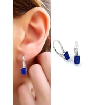 Sky Diamond Blue Creative Sapphire Taşlı 925 ayar Gümüş Baget Küpe