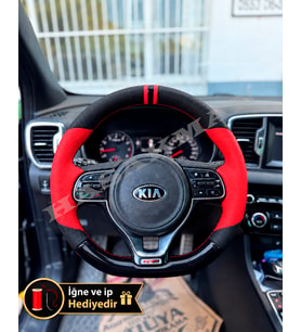 Kia Sportage QL Dikme Direksiyon Kılıfı Parlak Siyah Kırmızı Detaylı Kırmızı Çift Yüzük ve Dikiş 2015-2018