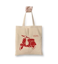 Vespa Red Beyaz Bez Çanta Uzun Saplı Alışveriş Çantası Plaj Çantası