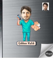 Kişiye Özel Doğum Doktoru Erkek Ahşap Magnet -1