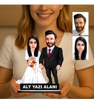 Kişiye Özel 2 Kişilik Gelin Damat Düğün Konseptli Sevgili Karikatürlü 18 cm MDF Masaüstü Biblo - Sevgiliye ve Eşe Hediye Çiftlere Özel Hediye