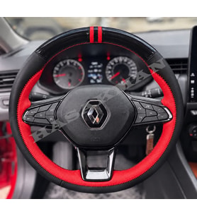 Renault Arkana Dikme Direksiyon Kılıfı Parlak Siyah Kırmızı Detaylı Kırmızı Çift Yüzük ve Dikiş 2021-2024
