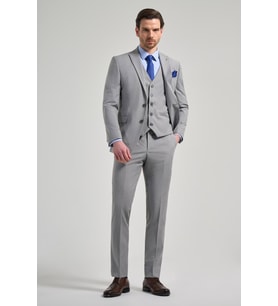 Gri Çizgili Desen 2 Düğme Classic Esnek Slim Fit Takım Elbise 1001250158
