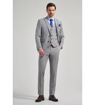 Gri Çizgili Desen 2 Düğme Classic Esnek Slim Fit Takım Elbise 1001250158
