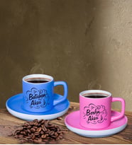 BK Gift Kişiye Özel İsimli Pembe ve Mavi Renk İkili Türk Kahvesi Fincan Seti-6, Ev Hediyesi, Arkadaşa Hediye, Doğum Günü Hediyesi