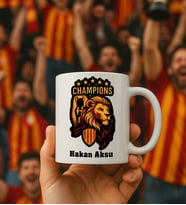 BK Gift Kişiye Özel Sarı Kırmızı 5 Yıldız Aslan Taraftar Tasarımlı Beyaz Kupa Bardak-2, Taraftar Hediyesi, Doğum Günü Hediyesi, Arkadaşa Hediye