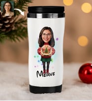 BK Gift Kişiye Özel Kadın Yılbaşı Karikatürlü Çelik Termos Bardak - 9, Yılbaşı Hediyesi, Yeni Yıl Hediyesi