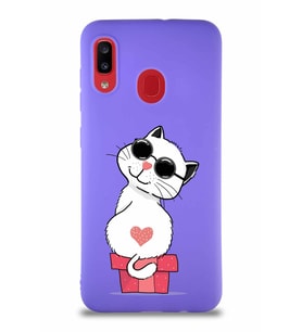 Samsung Galaxy A20 Soft Premier Kapak Coolcat Tasarımlı Silikon Kılıf - Mor (Şeffaf)