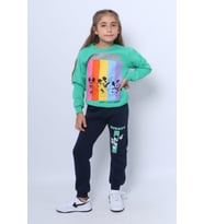KIZ ÇOCUK 3 İPLİK EŞOFMAN TAKIMI KARAKTER BASKILI D36 (Yeşil)