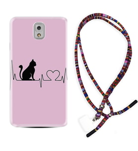 Samsung Note 3 4 5 8 9 20 Ultra 10 Lite Kılıf Boyun Asklı Rasta Silikon Pink Cat Heart 1303