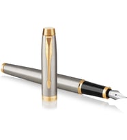 Parker Im Brushed Metal Altın Tasarımlı Dolma Kalem, Orta Kalınlıkta Uç, Mavi Mürekkep (1931656)