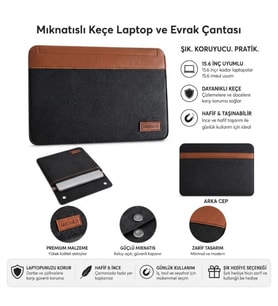 15.6 İnç Mıknatıslı Keçe Laptop ve Evrak Çantası, Notebook Bilgisayar ve Dosya Taşıma Çantası