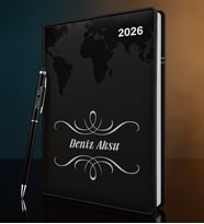 BK Gift Kişiye Özel İsimli Termo Sert Kapak 2026 Siyah Ajanda & Kalem -1, Öğretmenler Günü Hediyesi, Yeni İş Hediyesi