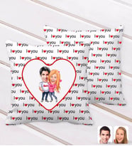 BK Gift Kişiye Özel Sevgililer Karikatürlü I Love You Kalp Desenli Dekoratif Kırlent Yastık-5 (Beyaz)