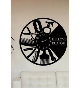 İsme Özel Kuaför Berber Saati Ahşap Duvar Saati  50x50 CM Kuaför Duvar Saati (Siyah)