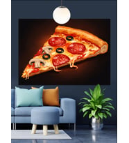 Pepperonili Büyük Boy Pizza Dekoratif Kanvas - Mdf Ahşap Tablo
