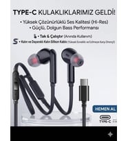 SİYAH SİLİKON KABLOLU TYPE C KULAKLIK TÜM TYPEC ÇIKIŞLI CİHAZLARA UYUMLU TAK ÇALIŞTIR tüm cihazlara uygun, BLUETOOTH GEREKMEZ MÜKEMEL SES BASS TİZ MİKROFON AAA KALİTE !!!!!!