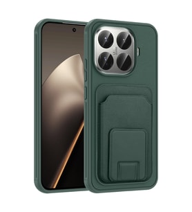 Xiaomi 15T Pro Kılıf Kartlıklı Manyetik Standlı PU Deri Görünümlü Lüx Kapak (Koyu Yeşil)