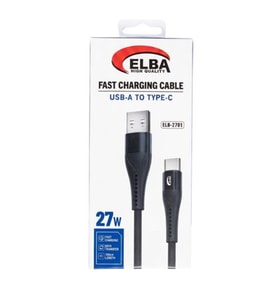 Elba ELB-2701 27w Usb-a To Type-c 1mt Siyah Örgülü Şarj Kablosu 480Mps Hızlı Şarj