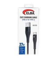 Elba ELB-2701 27w Usb-a To Type-c 1mt Siyah Örgülü Şarj Kablosu 480Mps Hızlı Şarj