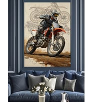 Çamur Sıçratan Motokros Yarışçısı Figürü Dekoratif Kanvas - Mdf Ahşap Tablo