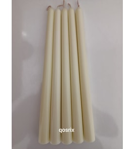 qosrix 5'li Açık Krem Şamdan Soya Mumu 1. Kalite Soya Doğal Pudra Kokulu Uzun Çubuk Konik Mum Dekoratif