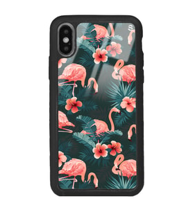 iPhone Xs Flamingo Leaf Tasarımlı Glossy Telefon Kılıfı