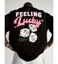 AMOR MAN ÖZEL TASARIM FEELİNG LUCKY SIRT BASKILI PAMUK OVERSİZE TREND ERKEK T-SHIRT (Siyah)