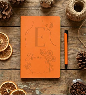 Kişiye Özel Çiçekli E Harfli Defter Doğum Günü Hediyesi (Turuncu)