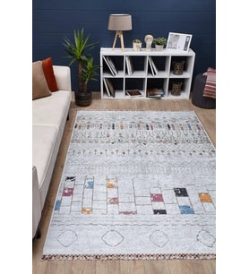 Dijital Kaymaz Yıkanabilir Beyaz Geometrik Salon Halısı Mutfak Halısı Koridor Halısı Yolluk HLN5066