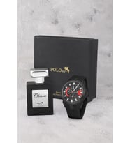 Polo Air Kauçuk Kordon Erkek Kol Saati Ve Parfüm Hediyelik Kutusunda Set Siyah Kırmızı Renk ST-5001E1
