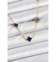 316L Çelik Zincir Gold Renk Lacivert Baby Boy Yonca Kadın Kolye 5886 - HPSBYI1126-8557