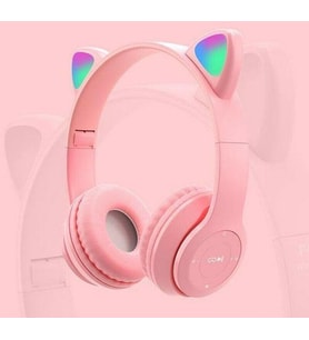 P47m Kulaklık Bluetooth Kulaklık Kulaklık Kablosuz Kedi Kulak Gürültü Önleyici Kulaklıklar Stereo Katlanabilir Spor Kulaklık Mikrofonlu Kulaklık Pembe