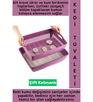 Evcil Hayvan Ergonomik Taşıma Kulplu Hijyenik Çift Katman Süzgeçli Açık Yavru Yetişkin Kedi Tuvaleti