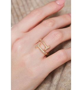 Gold Ayarlanabilir T Tiffany  Zirkon Taşlı Yüzük (Renksiz)