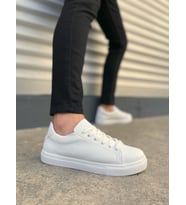 JY122 Mode Bağcıklı Cilt Erkek Günlük Sneaker Ayakkabı CBT - Beyaz