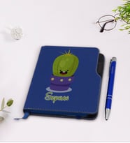 BK Gift Kişiye Özel Kaktüs Tasarımlı Lacivert Termo Deri Defter Kalem Seti-10