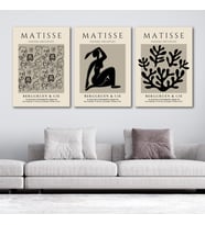 Henri Matisse 3'lü Kanvas Tablo Seti - Vizon Siyah Soyut Yüz Ve Figür Çizimli Modern Duvar Tablosu Seti