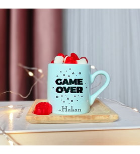 Game Over Tasarımlı Kişiye Özel Yeşil Türk Kahvesi Fincanı