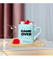 Game Over Tasarımlı Kişiye Özel Yeşil Türk Kahvesi Fincanı